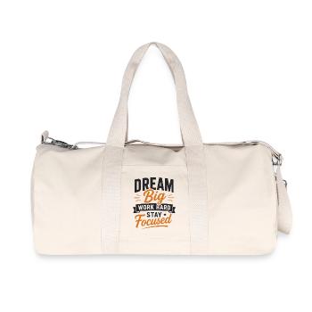 Rêvez grand Travaillez dur Restez concentré En disant une citation - Sac de sport en toile recyclée Stanley/Stella - blanc naturel - Devant