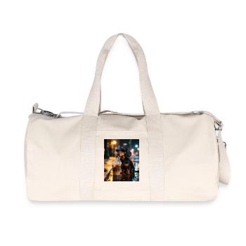 Dachshund with sunglasses tinking iced coffee - Recycled Canvas Sports Bag by Stanley/Stella - natural - Front