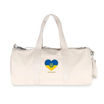 Herzflagge Ukraine mit Wappen Ukraine Flagge - Recycelte Canvas-Sporttasche von Stanley/Stella - Naturweiß - Vorne