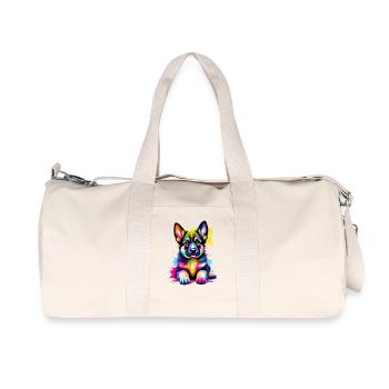 Farbenfroher Schäferhund Welpe - Recycelte Canvas-Sporttasche von Stanley/Stella - Naturweiß - Vorne