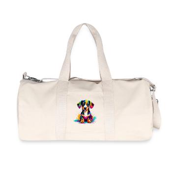 Bunter Welpe Farbexplosion - Recycelte Canvas-Sporttasche von Stanley/Stella - Naturweiß - Vorne