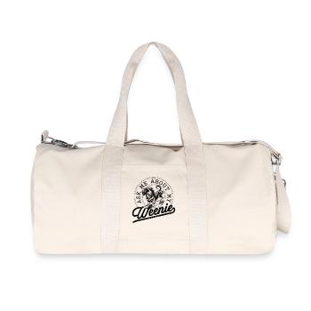Dackel auf Skateboard – Cooler Weenie Dog Vintage - Recycelte Canvas-Sporttasche von Stanley/Stella - Naturweiß - Vorne