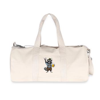 Waschbär in Lederhose mit Bier und Rockgruß - Recycelte Canvas-Sporttasche von Stanley/Stella - Naturweiß - Vorne