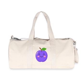 Blue-Purple Kawaii Plum – Sweet Fruit Design - Recycled Canvas Sports Bag by Stanley/Stella - natural - Front