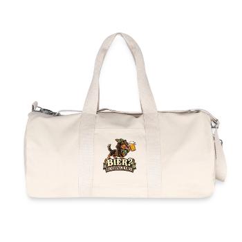 Lustiger Dackel im bayerischen Look - Recycelte Canvas-Sporttasche von Stanley/Stella - Naturweiß - Vorne