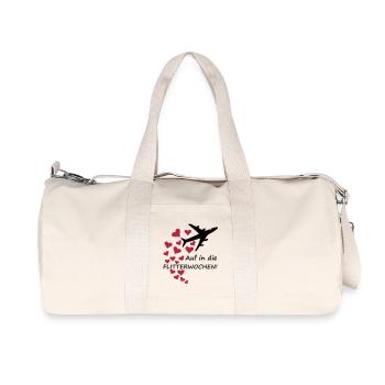Flitterwochen / Hochzeit - Flugzeug mit Herzen - Recycelte Canvas-Sporttasche von Stanley/Stella - Naturweiß - Vorne