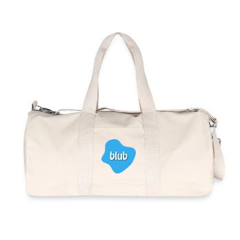 Text "blub" auf blauem Fleck, Klecks - Recycelte Canvas-Sporttasche von Stanley/Stella - Naturweiß - Vorne
