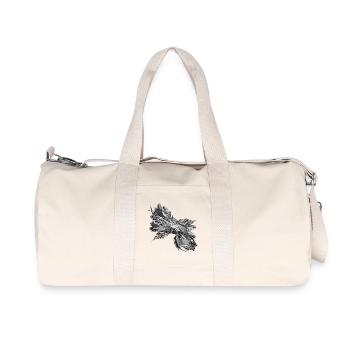 motif artistique en filigrane fait de rubans et de plumes - Sac de sport en toile recyclée Stanley/Stella - blanc naturel - Devant