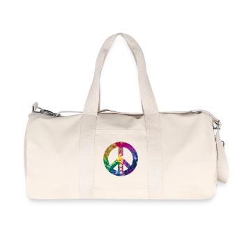 Groovy Tie Dye Peace Zeichen - Recycelte Canvas-Sporttasche von Stanley/Stella - Naturweiß - Vorne