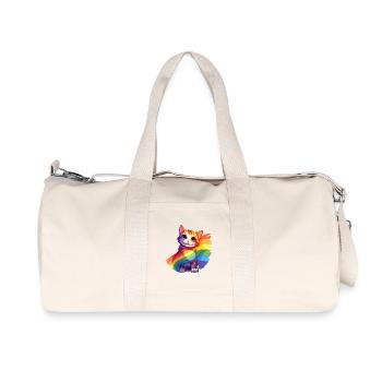 Pride Cat – Colorful Rainbow Cat with Flag - Recycled Canvas Sports Bag by Stanley/Stella - natural - Front