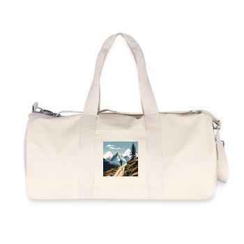 Mountain bikers, mountains, cool outdoor sports, wilderness - Recycled Canvas Sports Bag by Stanley/Stella - natural - Front