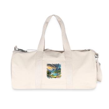 Children on bicycles in mountain landscape - Recycled Canvas Sports Bag by Stanley/Stella - natural - Front