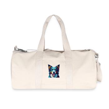 Border Collie Chien Race Coloré Dessin animé Kawaii - Sac de sport en toile recyclée Stanley/Stella - blanc naturel - Devant