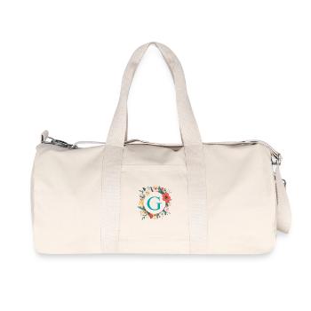 G Monogram, Couronne de fleurs, Personnalisable - Sac de sport en toile recyclée Stanley/Stella - blanc naturel - Devant