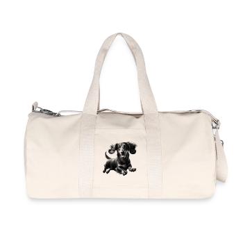 Fröhlicher Dackel im Sprung - schwarz weiß Porträt - Recycelte Canvas-Sporttasche von Stanley/Stella - Naturweiß - Vorne