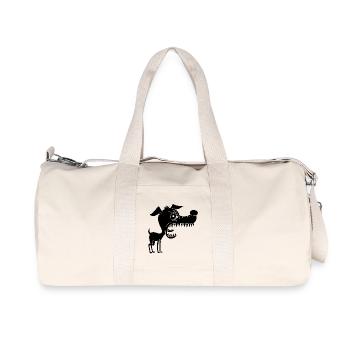 Kleiner schwarzer Hund und großes Maul - Recycelte Canvas-Sporttasche von Stanley/Stella - Naturweiß - Vorne