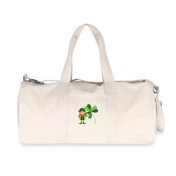 Kobold lächelnd vor einem irischen Kleeblatt - Recycelte Canvas-Sporttasche von Stanley/Stella - Naturweiß - Vorne