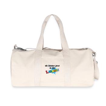 Ich kleckse jetzt in der 1. Klasse - Farbklecks  - Recycelte Canvas-Sporttasche von Stanley/Stella - Naturweiß - Vorne
