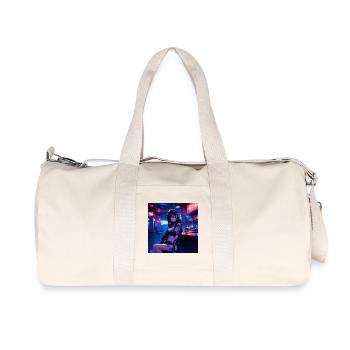 N-dless Nights: Anime-Cyberpunk-Mädchen in einer dunklen Bar - Recycelte Canvas-Sporttasche von Stanley/Stella - Naturweiß - Vorne