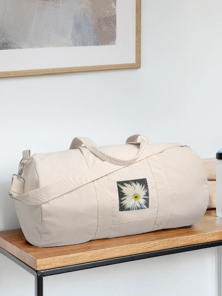 Edelweiss-black-white design - Recycled Canvas Sports Bag by Stanley/Stella - natural - Front