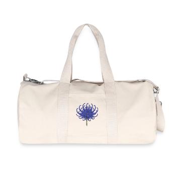 Elegant Blue Chrysanthemum Illustration - Recycled Canvas Sports Bag by Stanley/Stella - natural - Front
