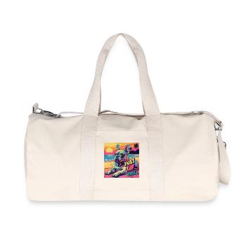 Beruhigender Hund am Strand mit der Aufschrift Just Chill - Recycelte Canvas-Sporttasche von Stanley/Stella - Naturweiß - Vorne