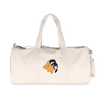 Anime Design Cute Black Cat with Teddy Bear - Recycled Canvas Sports Bag by Stanley/Stella - natural - Front