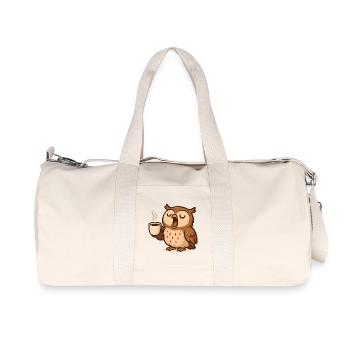 Coffee Drinking Owl Illustration - Recycled Canvas Sports Bag by Stanley/Stella - natural - Front