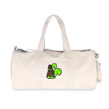2 Turtles Piggyback Mom Dad Kid Riding Cute - Recycled Canvas Sports Bag by Stanley/Stella - natural - Front