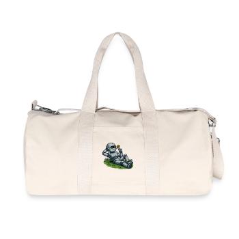 Robot with flower on a lawn - Recycled Canvas Sports Bag by Stanley/Stella - natural - Front