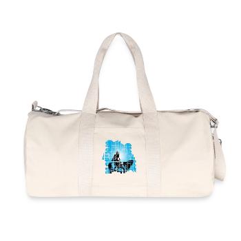 Cat in Pixel Grid Blue - Recycled Canvas Sports Bag by Stanley/Stella - natural - Front