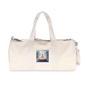 Man meditating on open lotus flower - Recycled Canvas Sports Bag by Stanley/Stella - natural - Front
