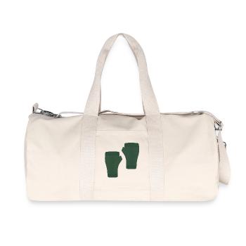 Gants sans doigts en tricot torsadé vert - Sac de sport en toile recyclée Stanley/Stella - blanc naturel - Devant