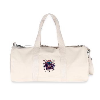 Neon Robot Breaks Through Wall Futuristic - Recycled Canvas Sports Bag by Stanley/Stella - natural - Front