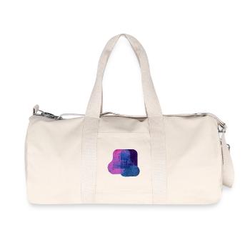 Abstract Tech Layers — Blue & Pink Digital Art - Recycled Canvas Sports Bag by Stanley/Stella - natural - Front