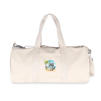 Cute Raccoon with Glasses Beach Summer Vacation - Recycled Canvas Sports Bag by Stanley/Stella - natural - Front