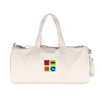 Essen, schlaf, Programm wiederholen, lustiger Zitatcode - Recycelte Canvas-Sporttasche von Stanley/Stella - Naturweiß - Vorne