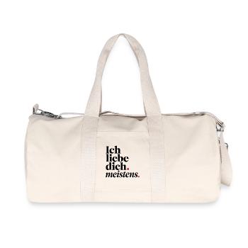 I Love You Mostly - Typography Red Accent - Recycled Canvas Sports Bag by Stanley/Stella - natural - Front