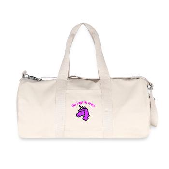 DIE LAGE IST ERNST, LILA EINHORN! LUSTIGER SPRUCH - Recycelte Canvas-Sporttasche von Stanley/Stella - Naturweiß - Vorne