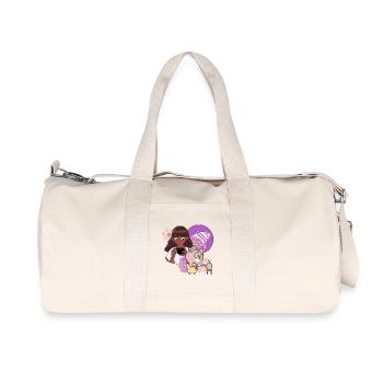 Cozy Morning Coffee & Hearing Aid Cat - Recycled Canvas Sports Bag by Stanley/Stella - natural - Front
