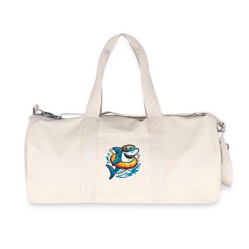 Funny shark with swimming ring and diving goggles - Recycled Canvas Sports Bag by Stanley/Stella - natural - Front