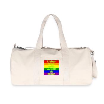 ICH BIN GERNE LINKS GRÜN VERSIFFT, NO NZS, FRIEDEN - Recycelte Canvas-Sporttasche von Stanley/Stella - Naturweiß - Vorne