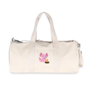 Pink Axolotl Grilling Marshmallow at Campfire – Sweet - Recycled Canvas Sports Bag by Stanley/Stella - natural - Front