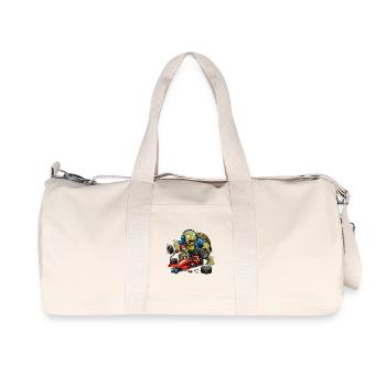 Schildkröte als Rennwagen-Mechaniker Boxenstopp - Recycelte Canvas-Sporttasche von Stanley/Stella - Naturweiß - Vorne