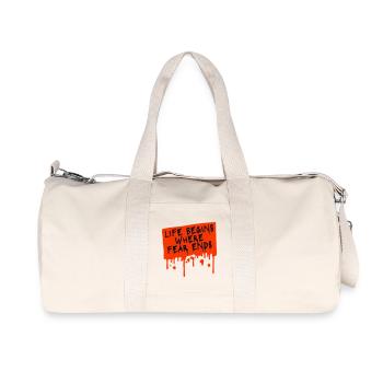 Life Begins Where Fear Ends Motivierend Zitat Logo - Recycelte Canvas-Sporttasche von Stanley/Stella - Naturweiß - Vorne