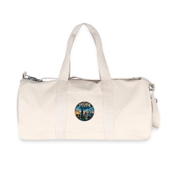 Chicago The Windy City Retro Skyline Badge - Recycled Canvas Sports Bag by Stanley/Stella - natural - Front