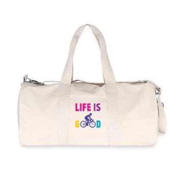 Cycling - Life is Good - Recycled Canvas Sports Bag by Stanley/Stella - natural - Front