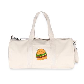 Dessin animé drôle de hamburger imprimé - Sac de sport en toile recyclée Stanley/Stella - blanc naturel - Devant