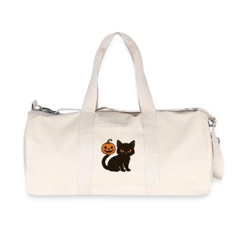 Black Cat with Halloween Pumpkin - Recycled Canvas Sports Bag by Stanley/Stella - natural - Front