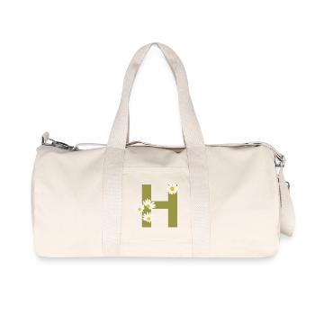 Lettre h vert marguerites - Sac de sport en toile recyclée Stanley/Stella - blanc naturel - Devant